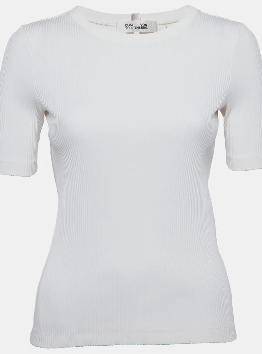 Diane Von Furstenberg White Rib Knit T-Shirt S