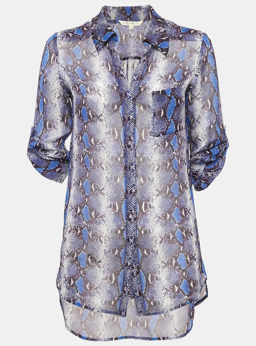 Diane Von Furstenberg Purple Printed Silk Button Front Shirt S