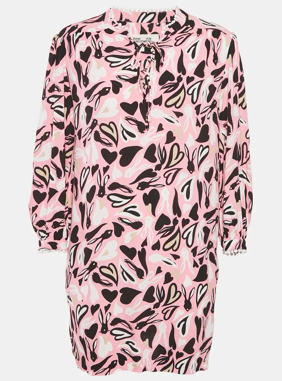 Diane Von Furstenberg Pink Printed Crepe Mini Dress M