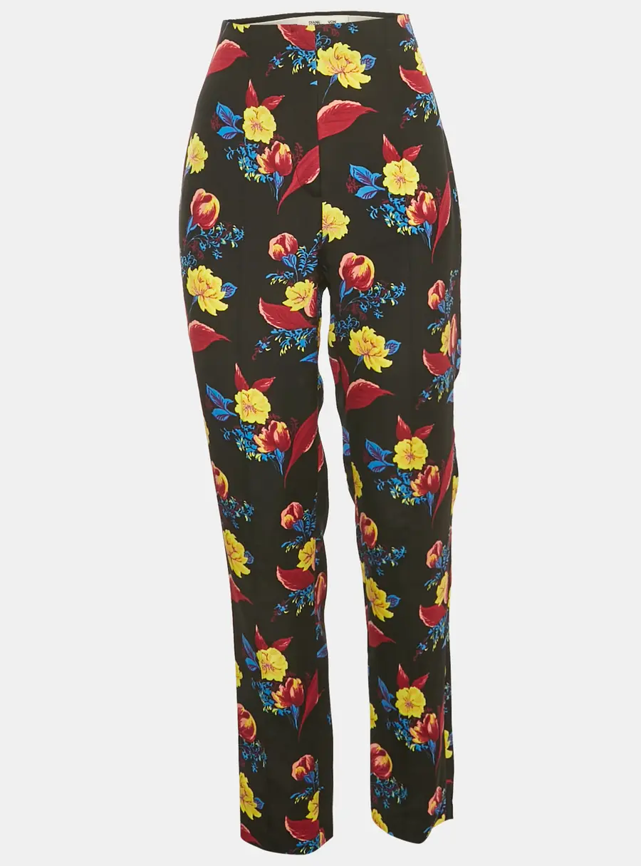 Diane Von Furstenberg Black Printed Crepe Trousers M