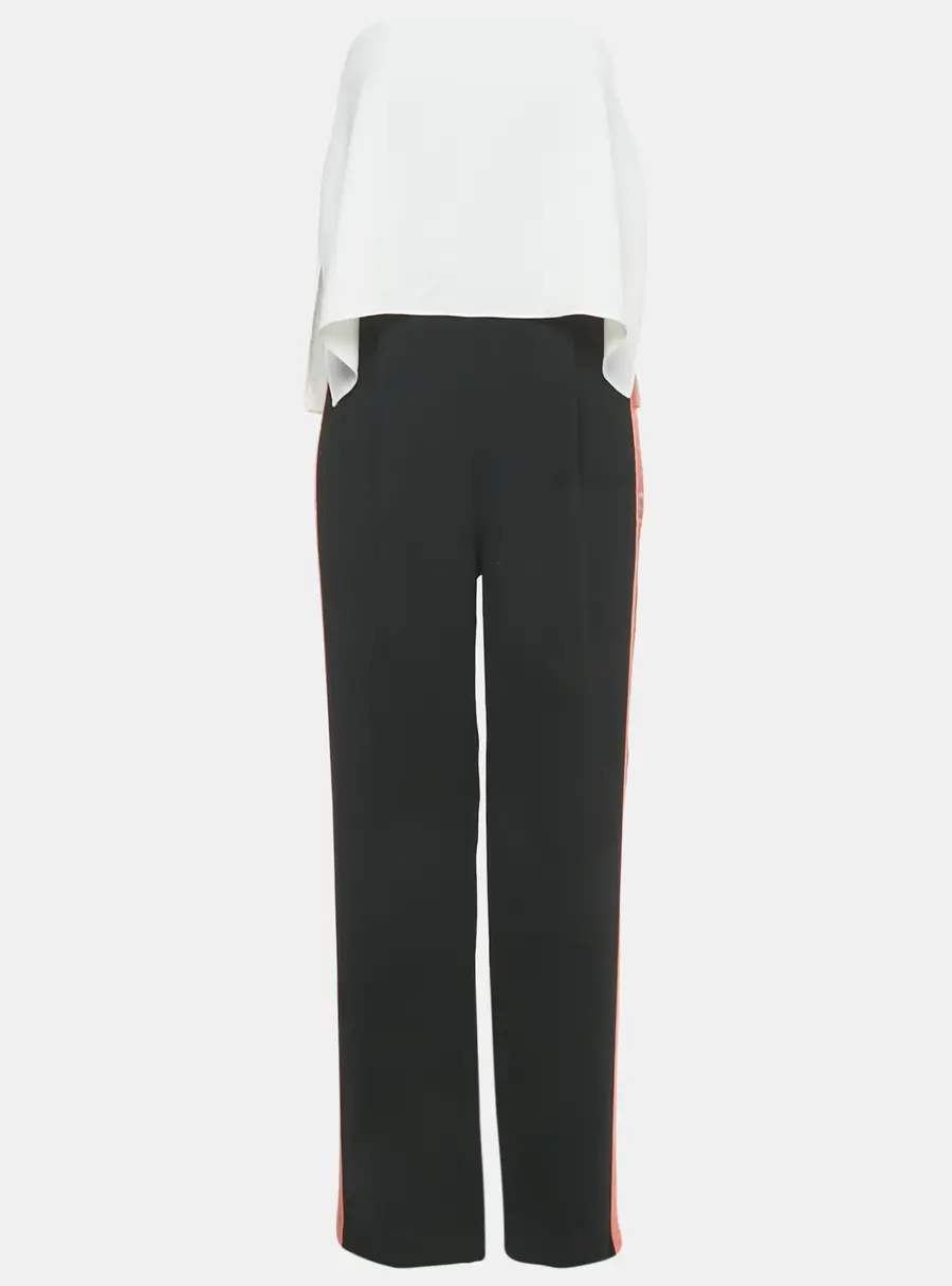 Diane Von Furstenberg Black/White Crepe Strapless Side Tape Jumpsuit S