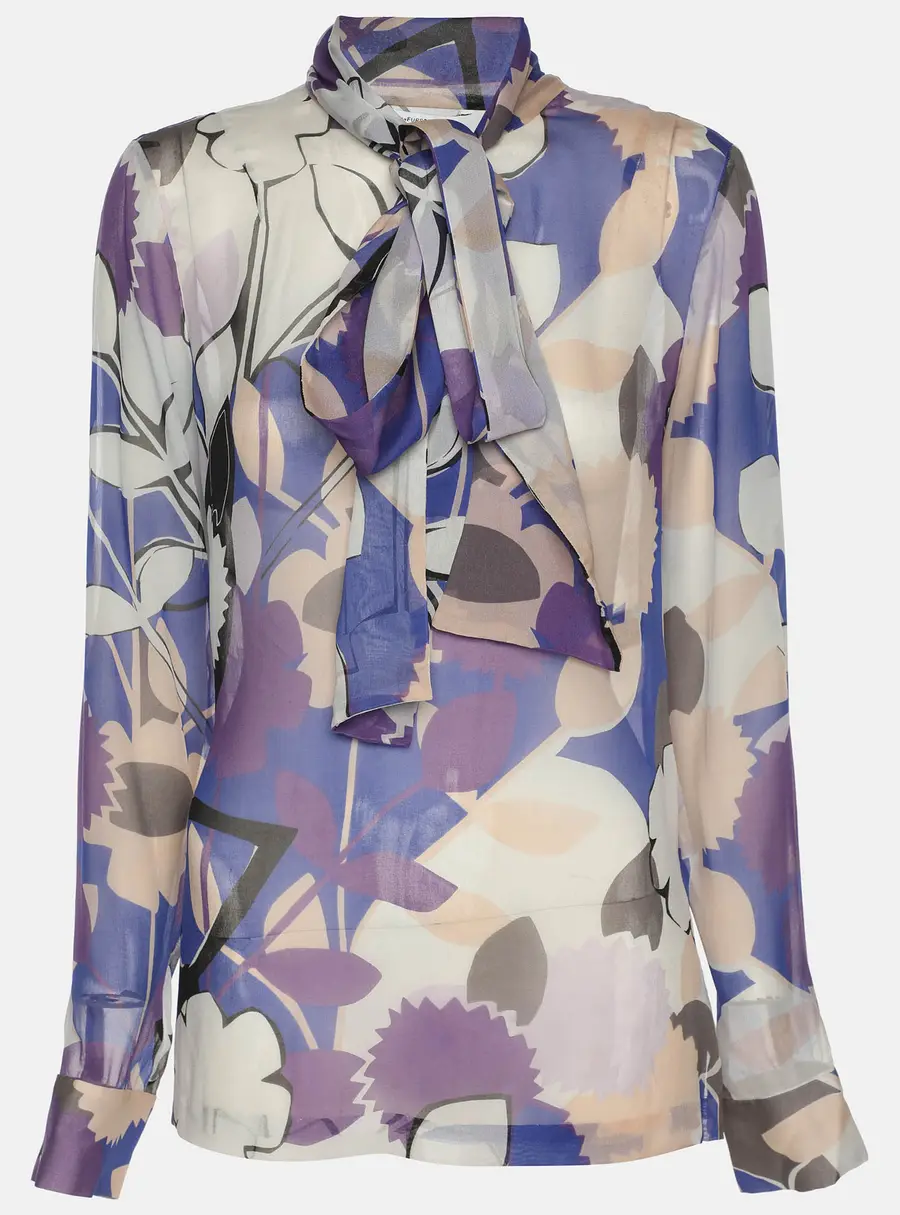 Diane Von Furstenberg Multicolor Printed Chiffon Dariana Tie Long Sleeve Shirt M
