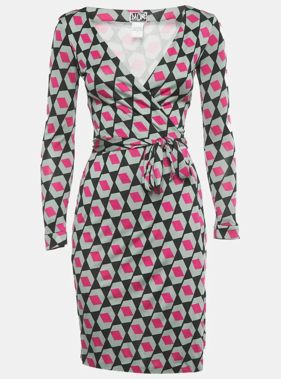 Diane Von Furstenberg Pink/Green Jersey New Julian Wrap Dress XS