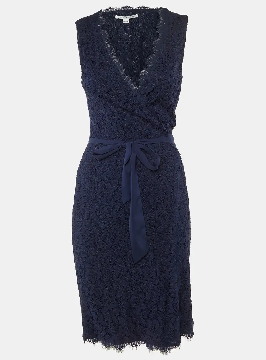 Diane Von Furstenberg Navy Blue Lace Julianna Wrap Dress M