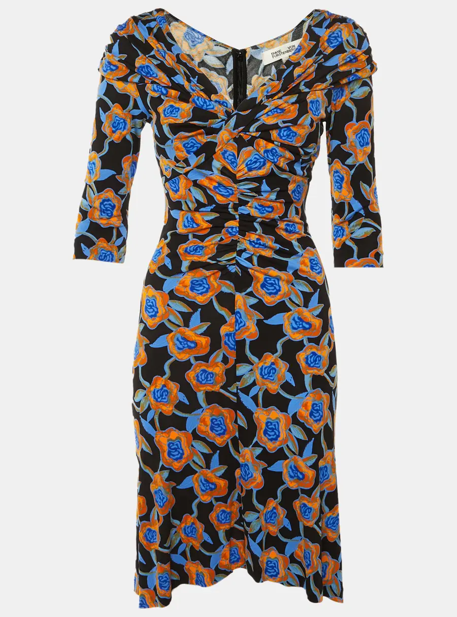 Diane Von Furstenberg Black Oracle Rose Print Jersey Jim Midi Dress XS