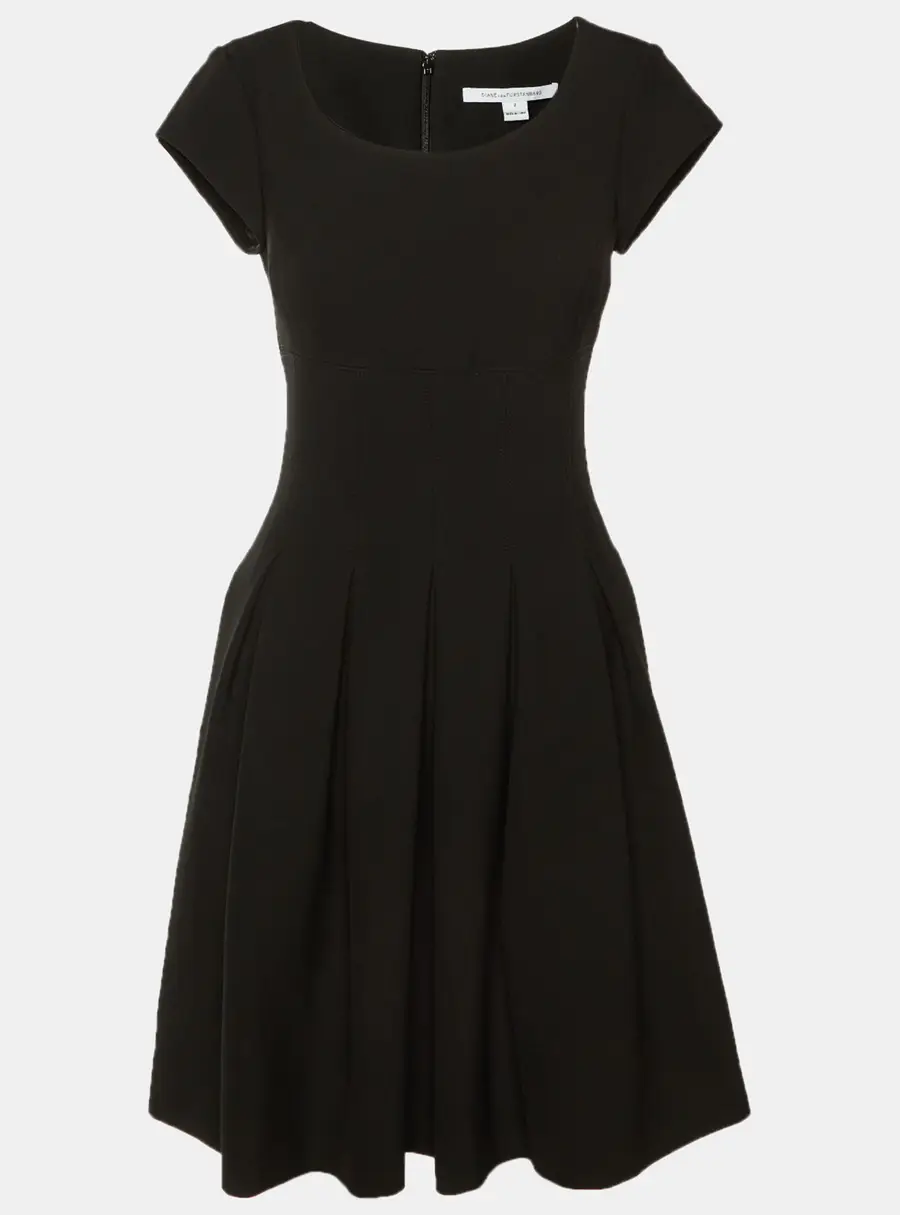 Diane Von Furstenberg Black Crepe Pleated Mini Dress S