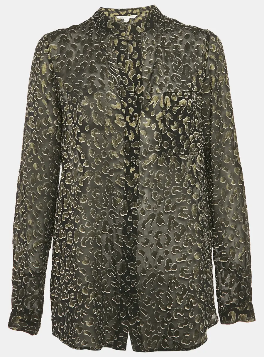 Diane Von Furstenberg Black Jacquard Silk Gilmore Smooth Cat Sher Blouse M