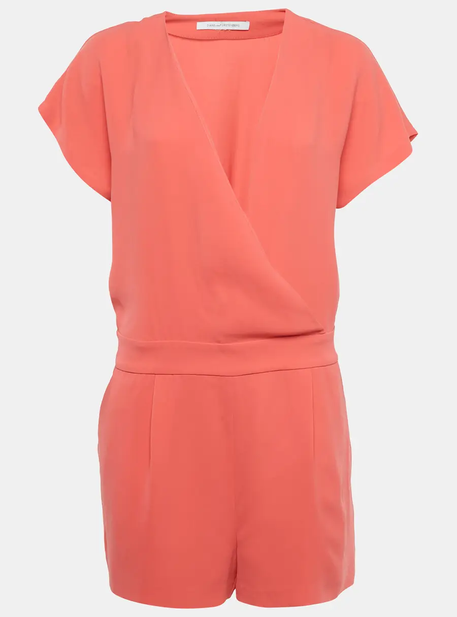 Diane Von Furstenberg Orange Crepe Playsuit M