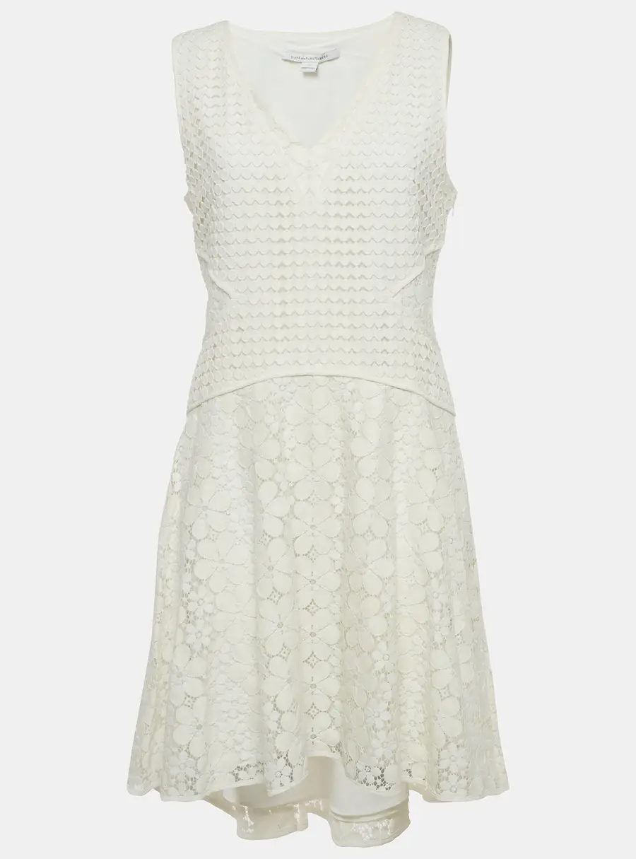 Diane Von Furstenberg White Lace Sleeveless Midi Dress L