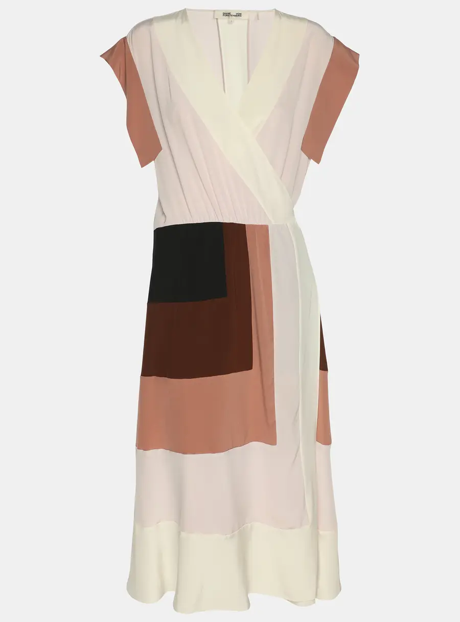 Diane Von Furstenberg Multicolour Colour Block Crepe Wrap Dress L