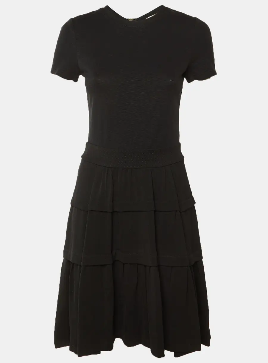 Diane Von Furstenberg Black Wool Knit Tiered Midi Dress M