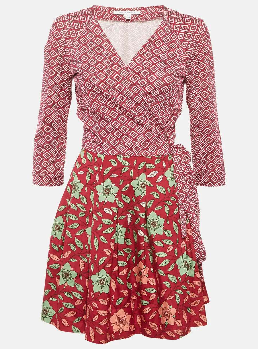 Diane Von Furstenberg Pink Printed Jersey and Cotton Jewel Wrap Dress M