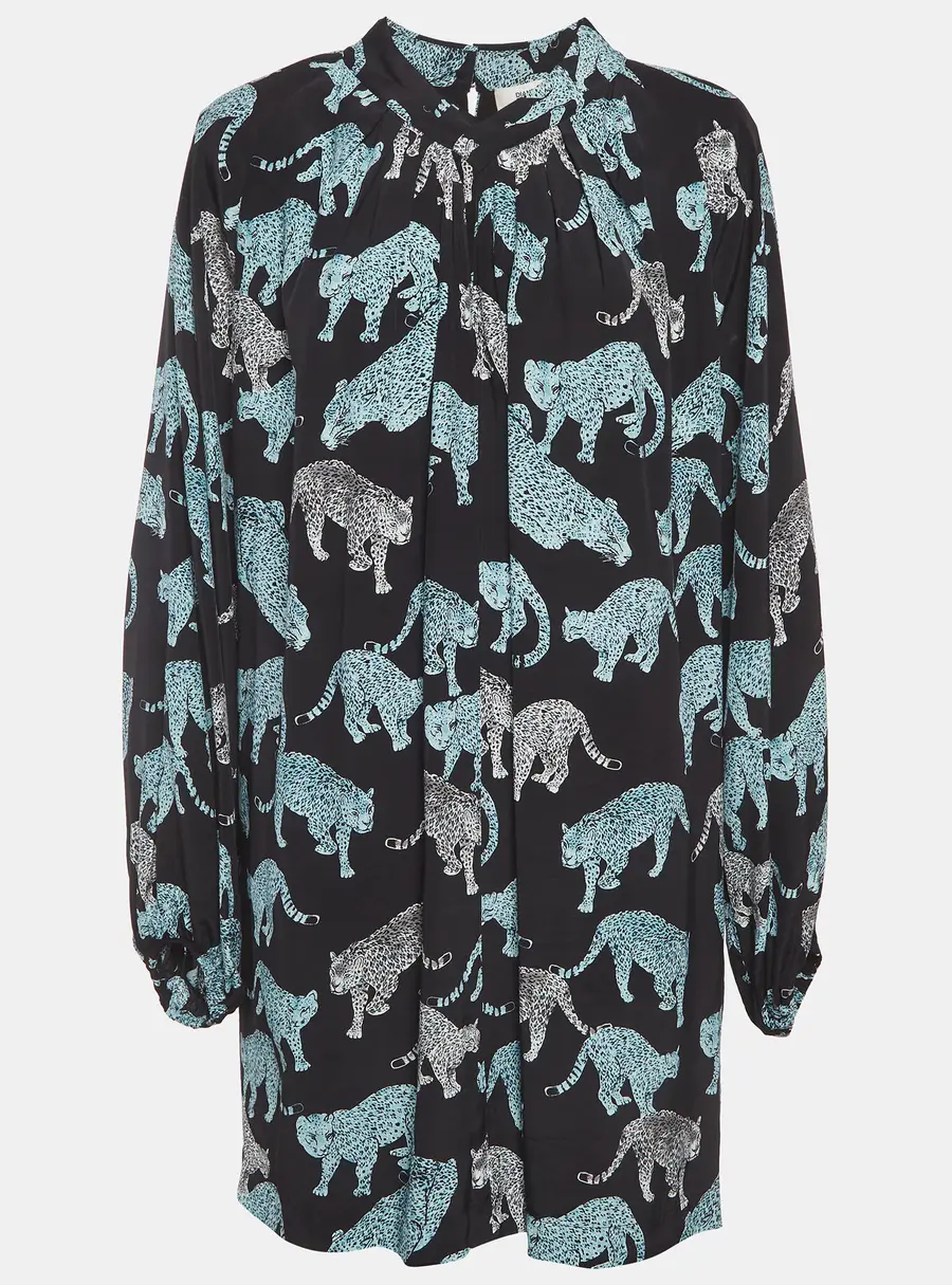 Diane Von Furstenberg Black Printed Crepe Mini Dress L