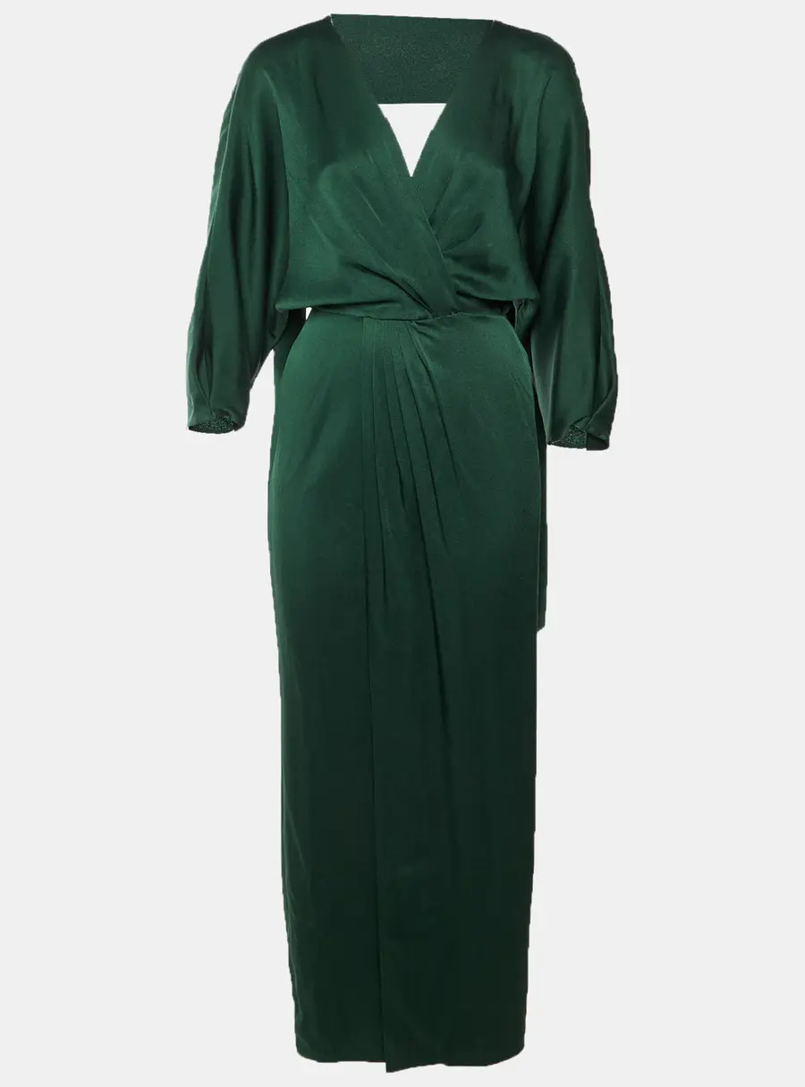 Diane Von Furstenberg Green Crepe Zip Up Maxi Dress XS