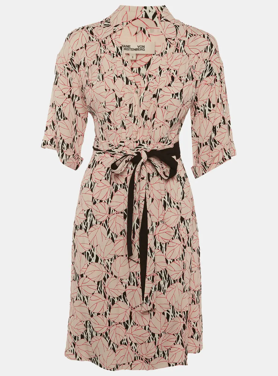 Diane Von Furstenberg Light Orange Printed Crepe Wrap Mini Dress S