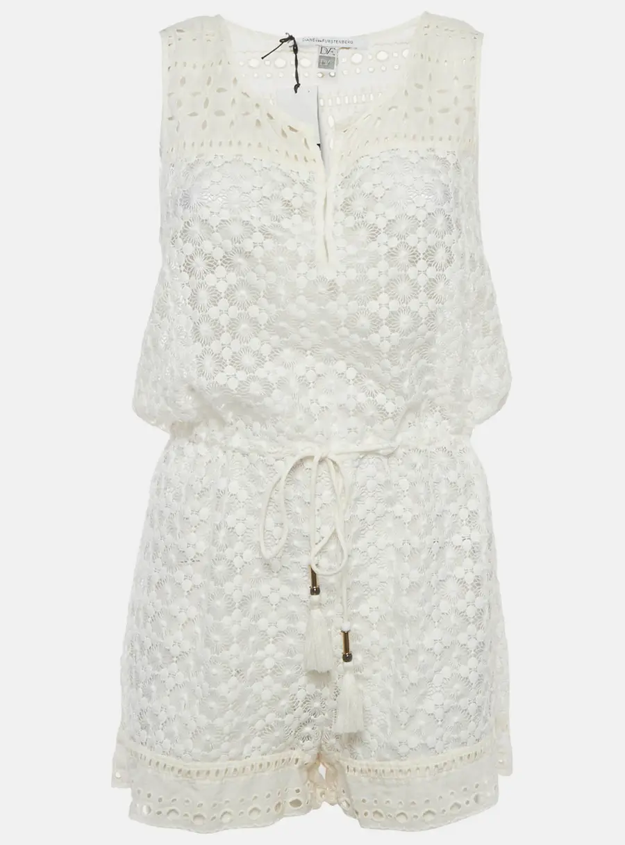 Diane Von Furstenberg White Lace Sheer Playsuit S