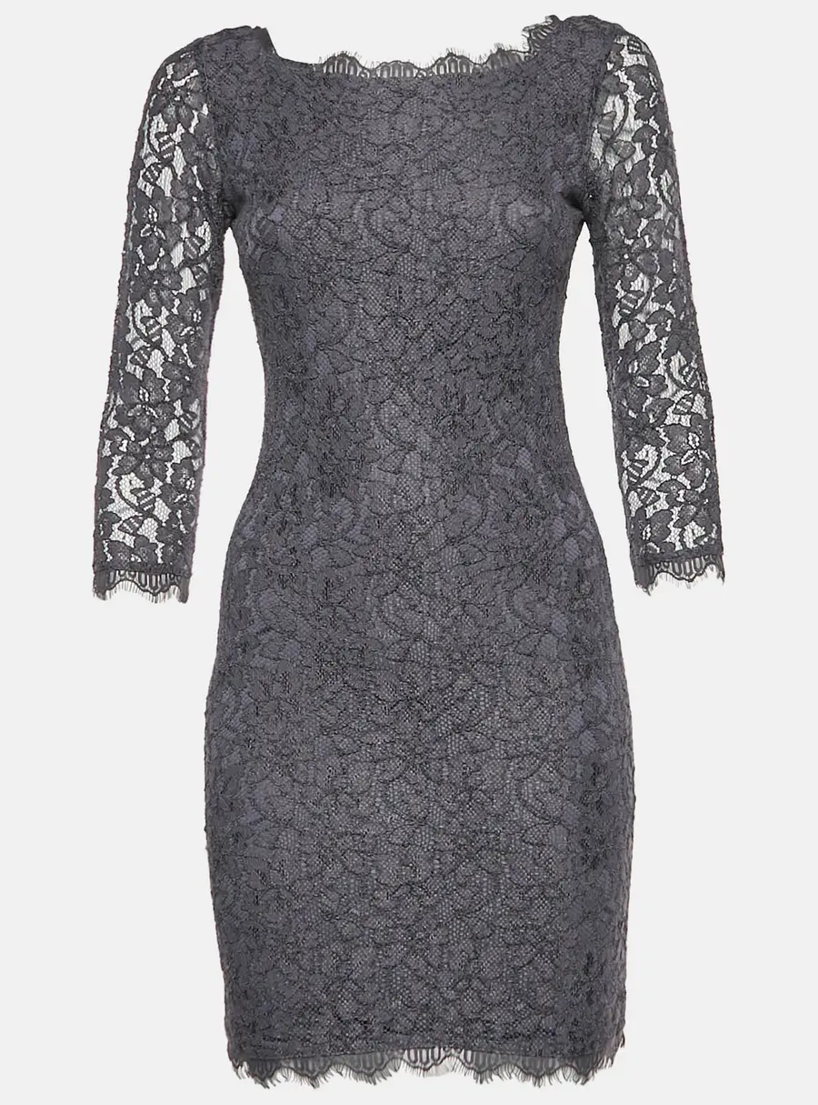 Diane Von Furstenberg Grey Lace Zip Up Mini Dress S