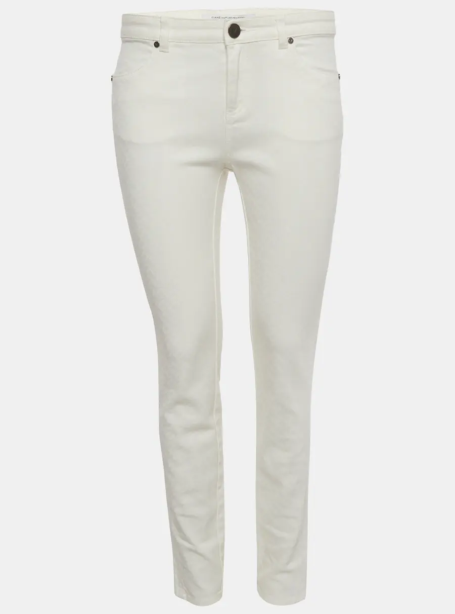 Diane Von Furstenberg White Monogram Print Denim Slim Fit Jeans M/Waist 30"
