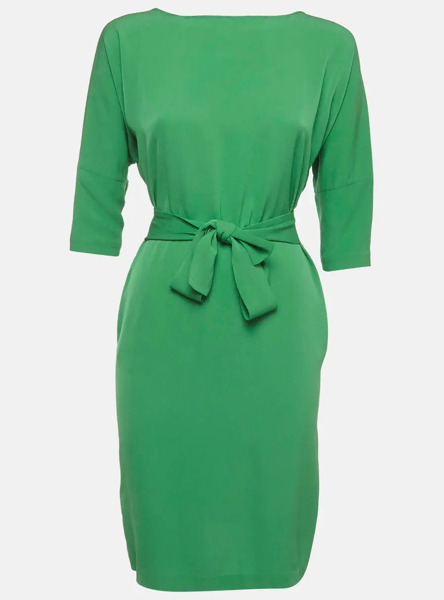 Diane Von Furstenberg Green Silk Belted Dress S