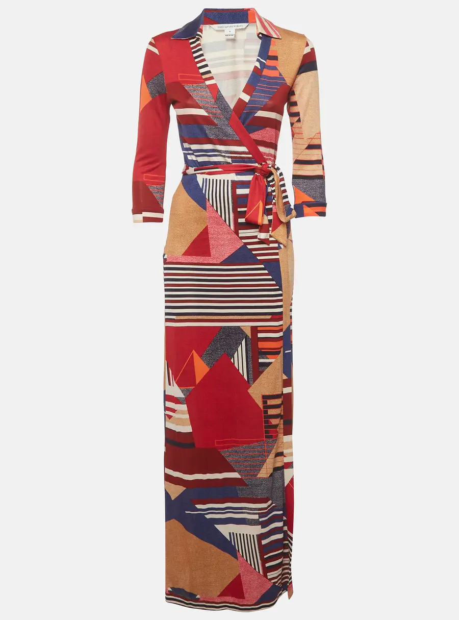 Diane Von Furstenberg Multicolor Geometric Print Knit Abigail Wrap Dress M