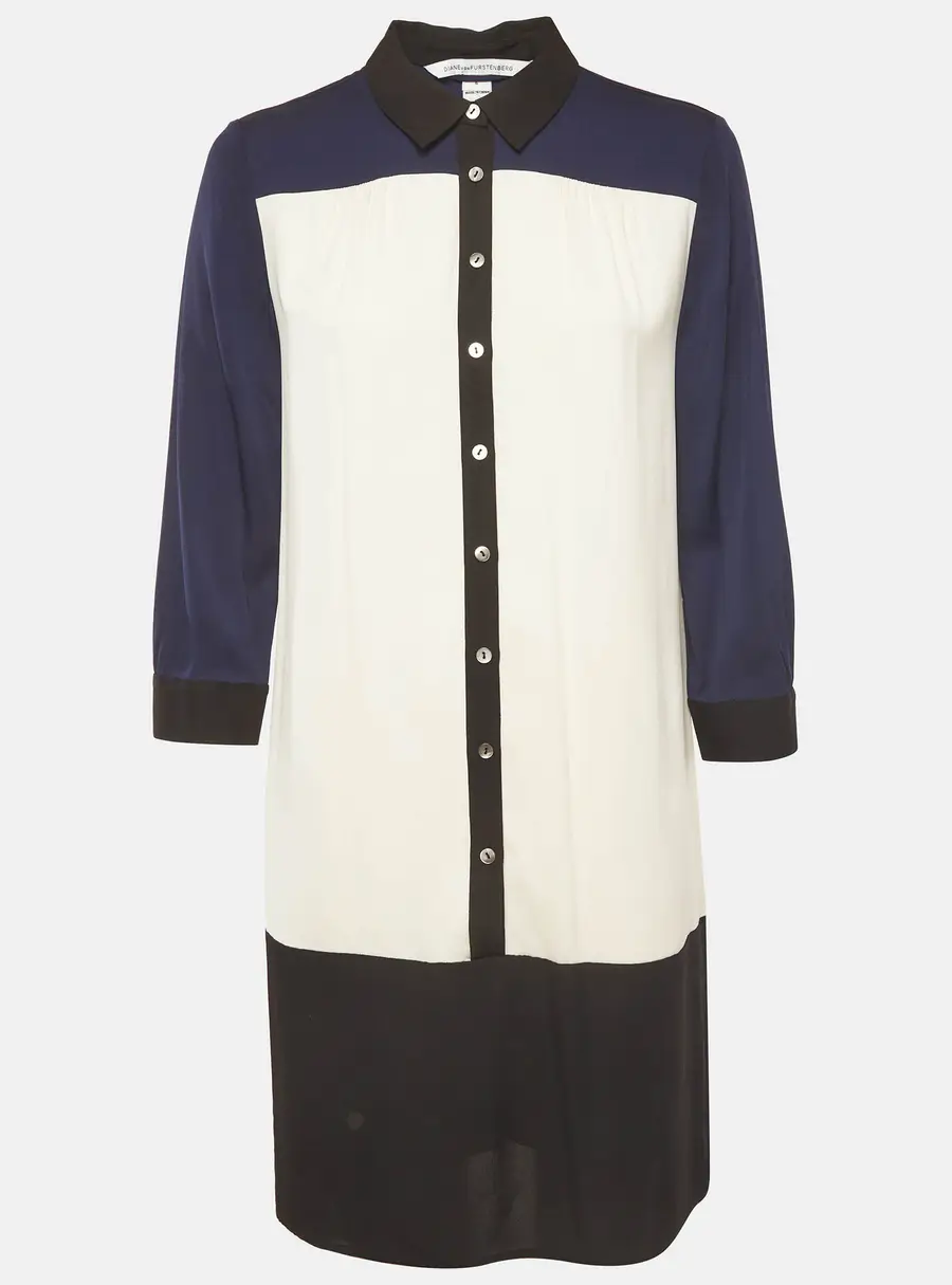 Diane Von Furstenberg Colour Block Silk Mini Shirt Dress M