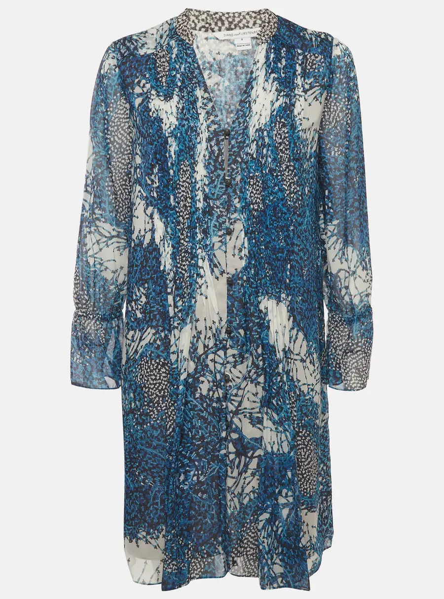 Diane Von Furstenberg Blue Printed Silk Kourtni Mini Dress M
