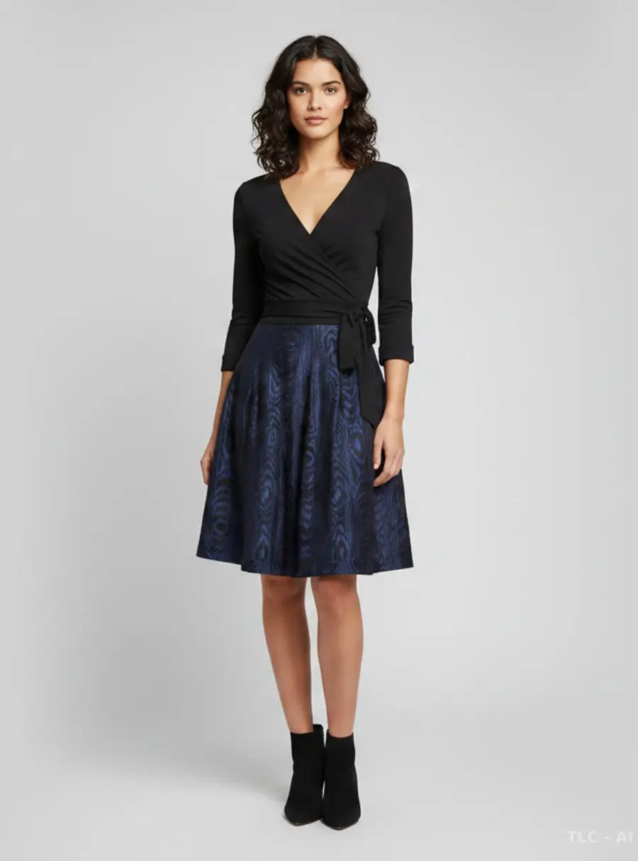 Diane von Furstenberg Black/Blue Jersey and stretch Cotton Wrap Mini Dress M