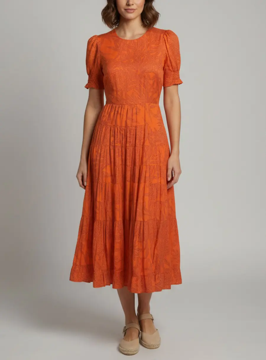 Diane Von Furstenberg Orange Printed Rayon Open Back Dress S