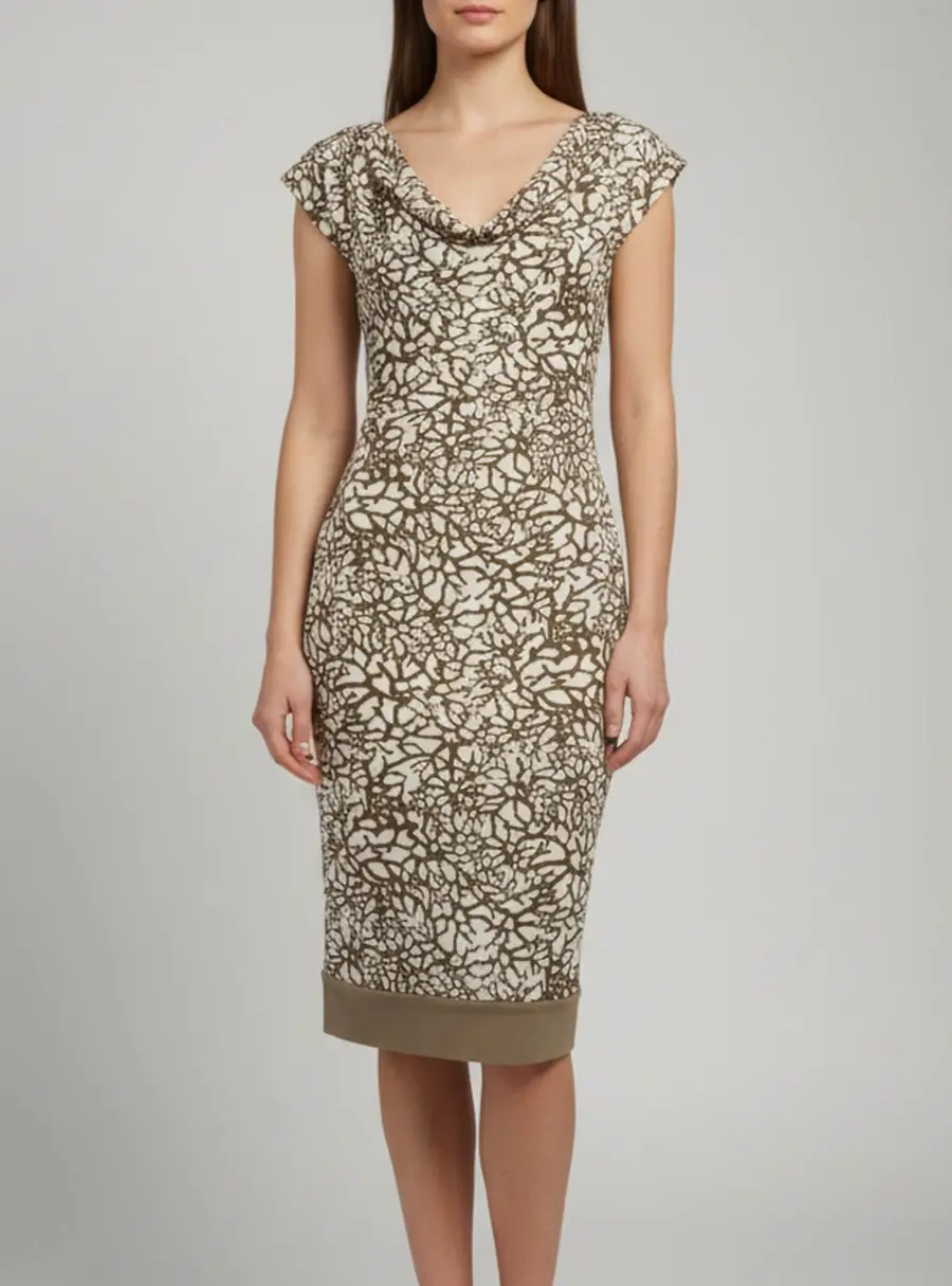 Diane Von Furstenberg Brown Printed Jersey Cowl Neck Dress XS