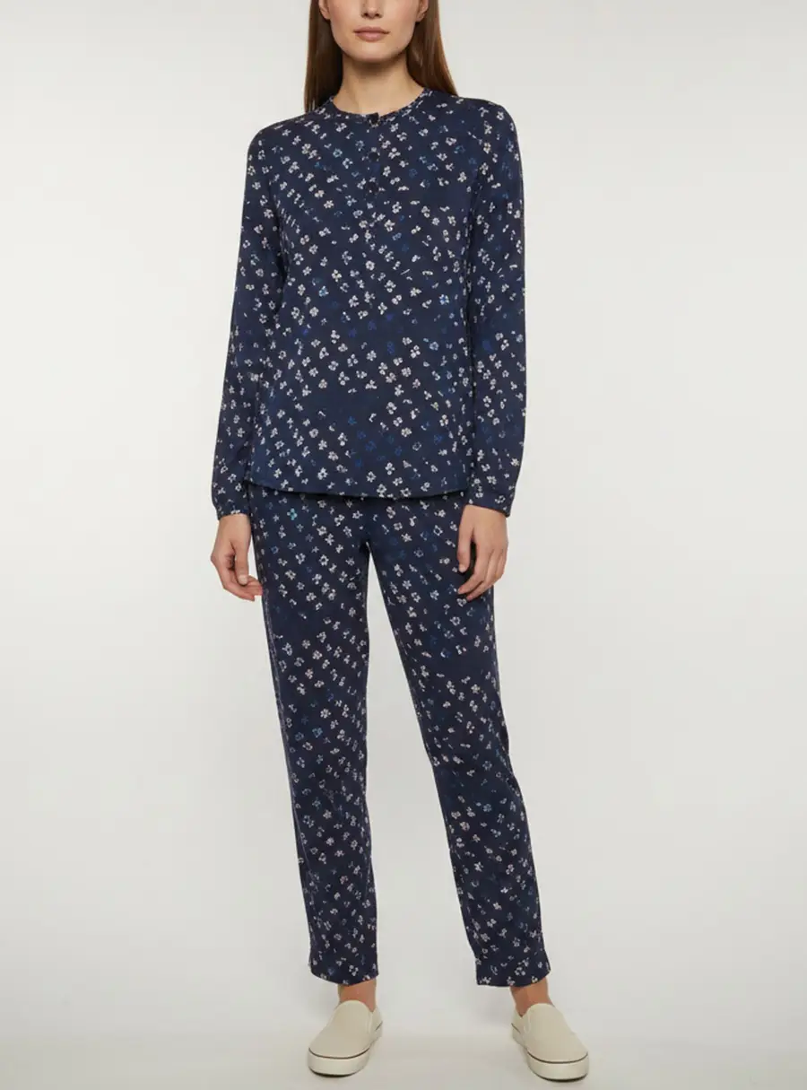 Diane Von Furstenberg Blue Floral Print Silk Blend Top and Pant Set S