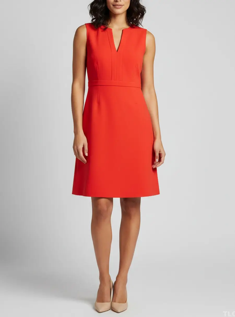 Diane Von Furstenberg Red Stretch Crepe Sleeveless Sheath Dress S