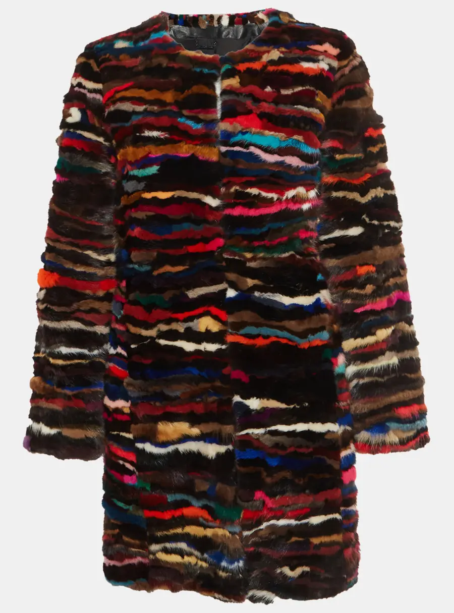 Diane von Furstenberg Multicolor Mink Fur Mid Length Coat S