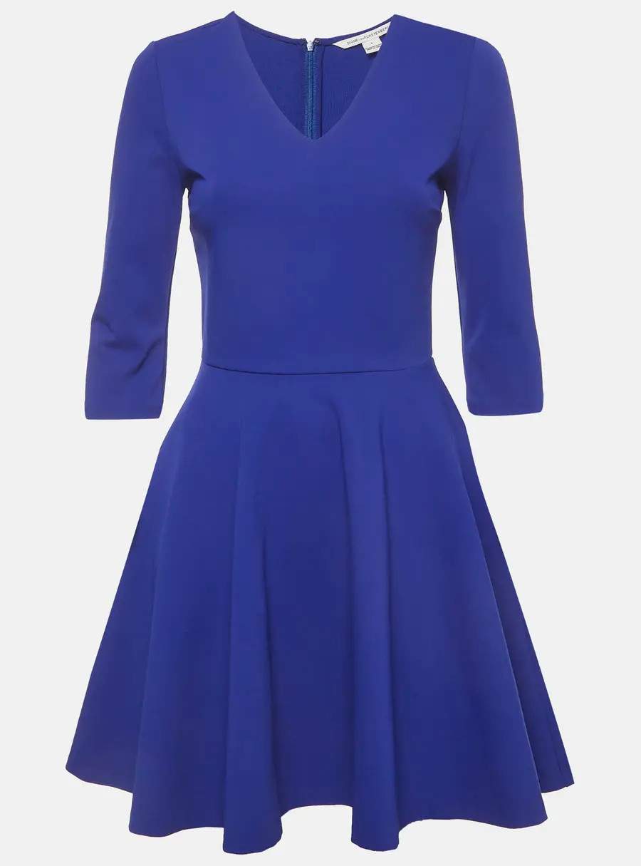 Diane Von Furstenberg Blue Jersey V-Neck Flared Jeannie Dress S