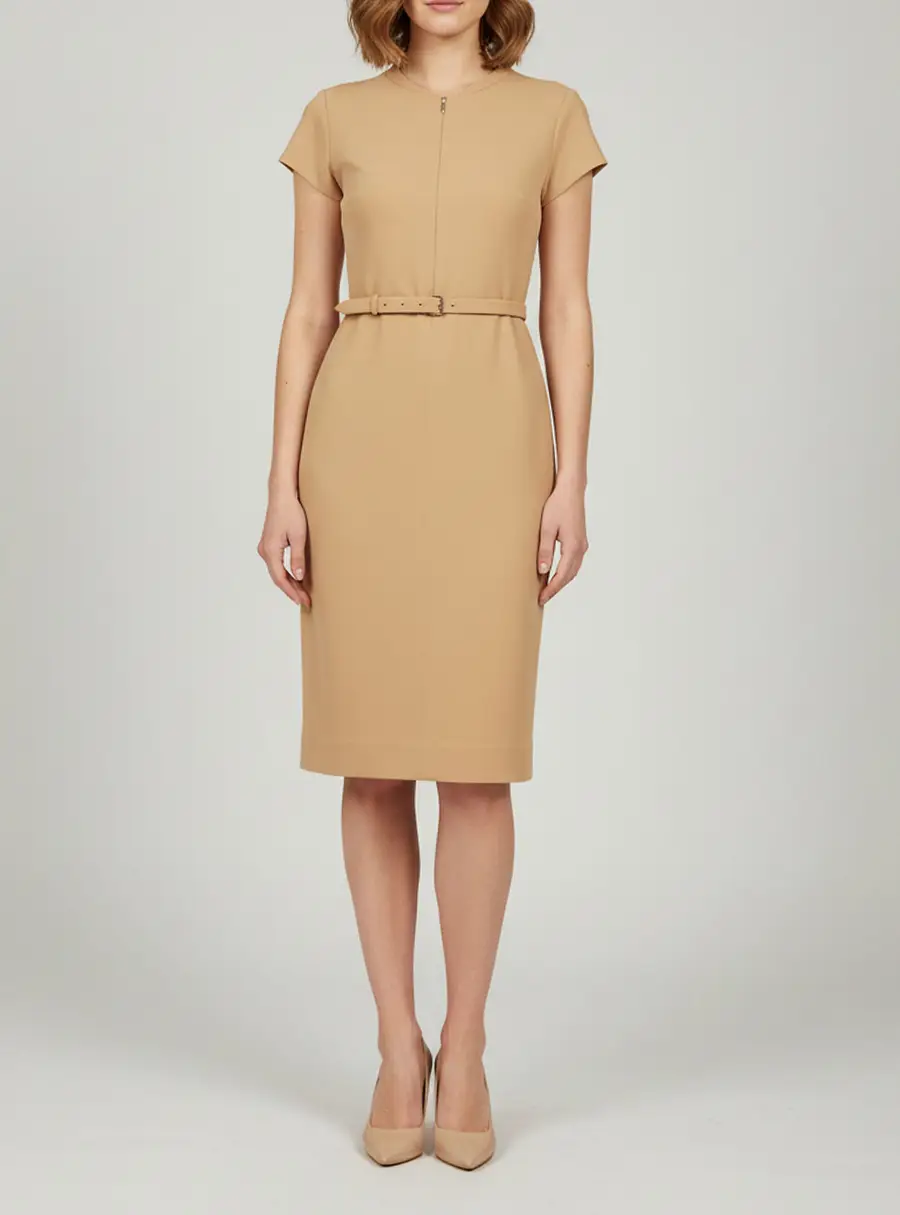 Diane Von Furstenberg Beige Knit Belted Midi Dress S