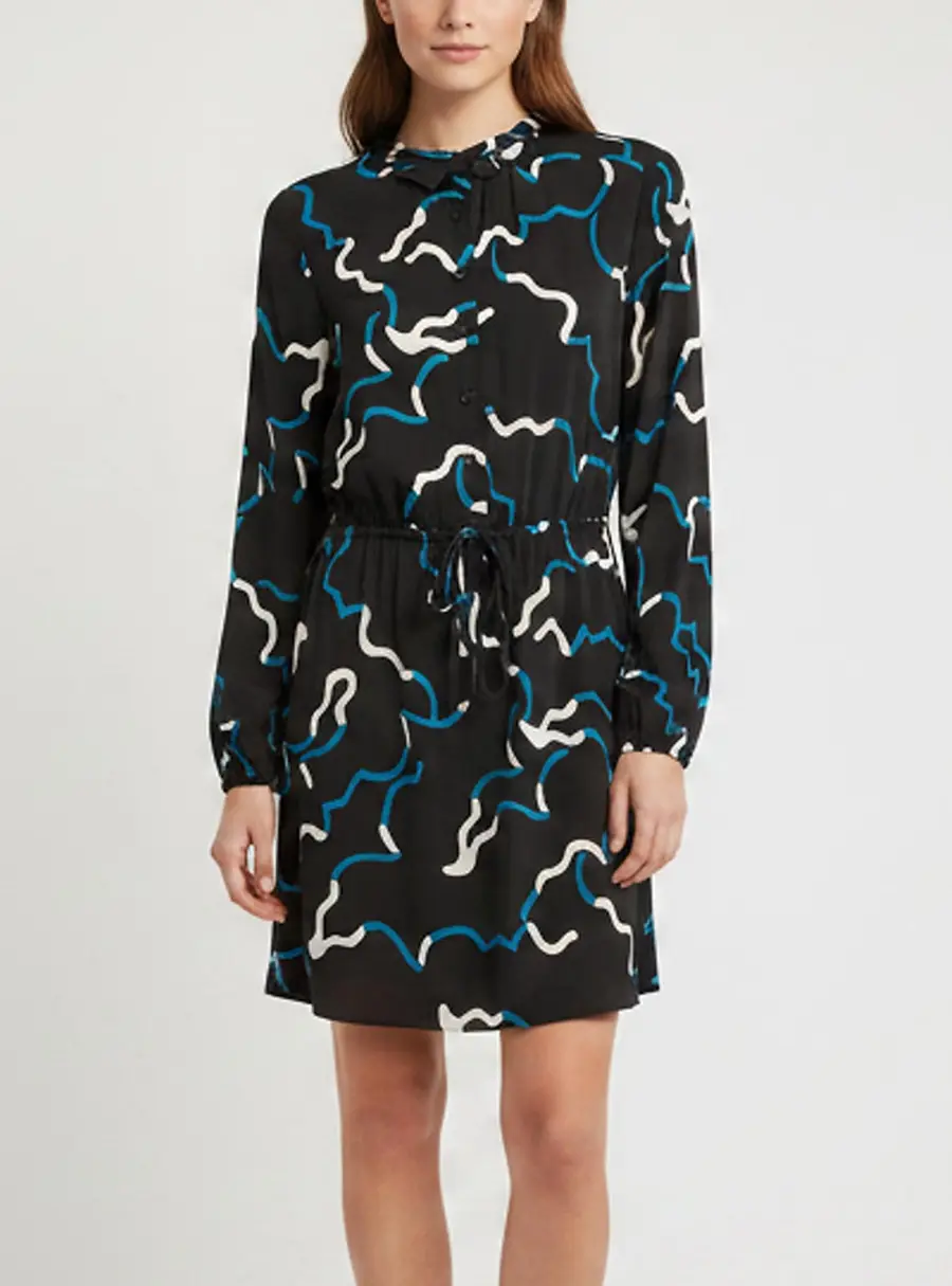 Diane Von Furstenberg Black Abstract Print Stretch Crepe Lindi Mini Dress M