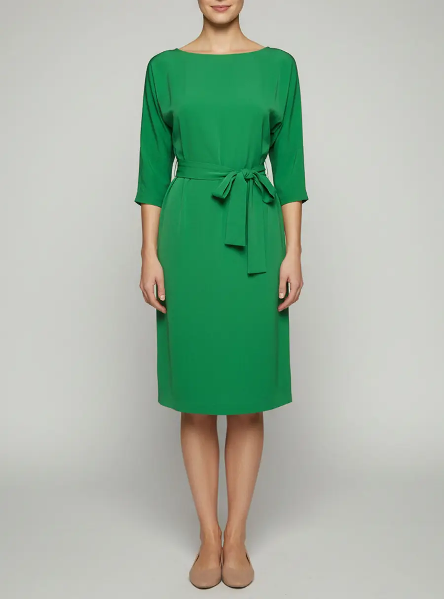 Diane Von Furstenberg Green Crepe Belted Midi Dress M