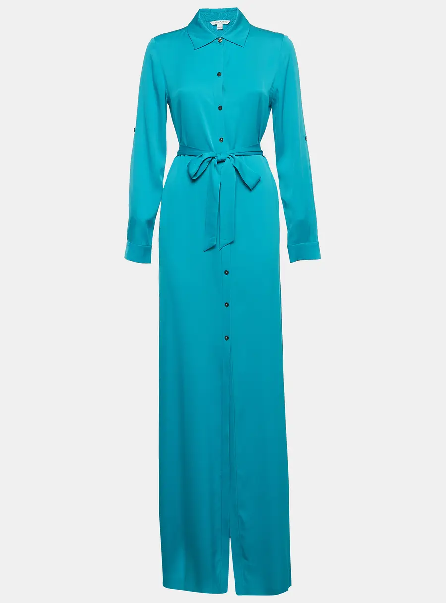 Diane Von Furstenberg Turquoise Stretch Silk Amina Maxi Shirt Dress S