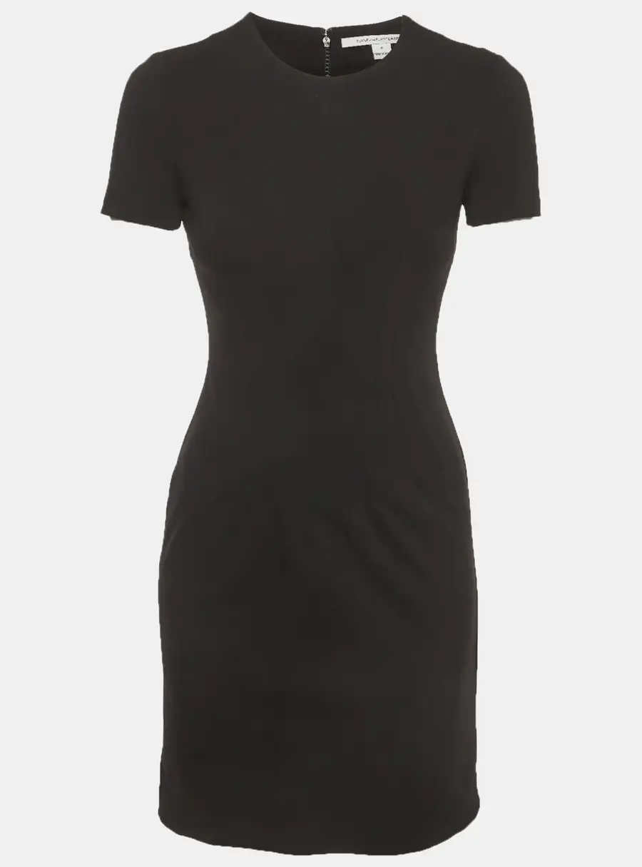 Diane Von Furstenberg Black Stretch Crepe Short Sleeve Mini Dress XS