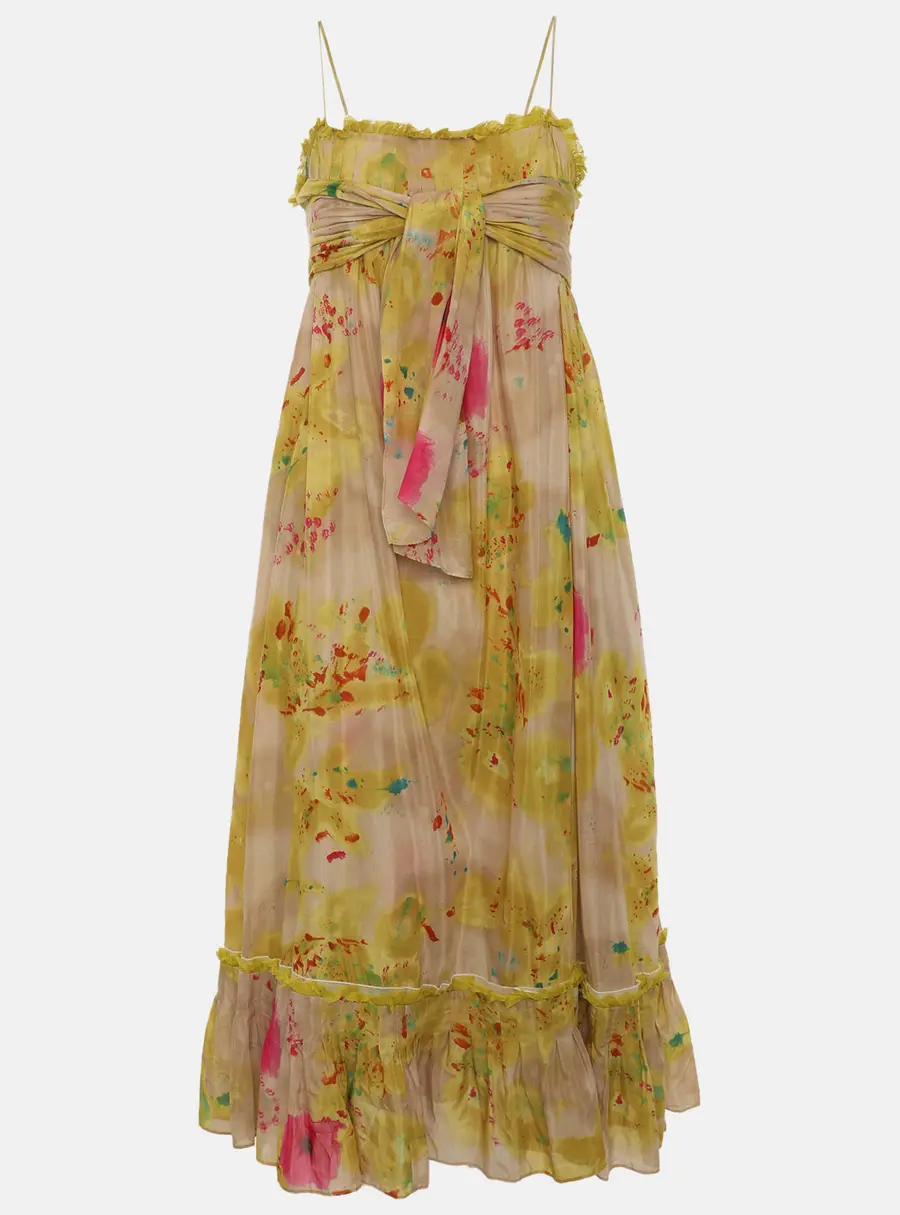 Diane Von Furstenberg Multicolor Printed Chiffon Belted Dress S