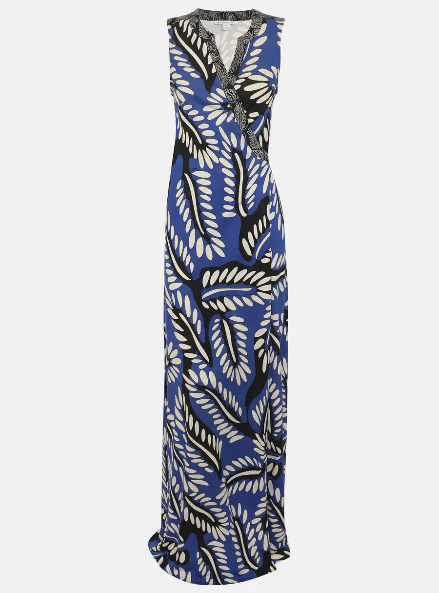 Diane Von Furstenberg Blue Printed Silk Wrap Dress M