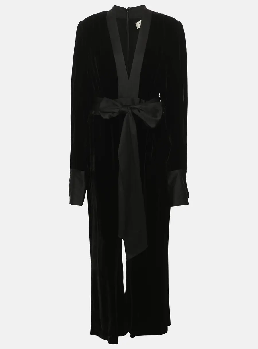 Diane Von Furstenberg Black Velvet Vegas Belted Jumpsuit L