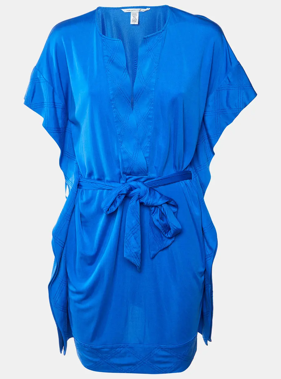 Diane Von Furstenberg Blue Jersey Kimono Sleeve Tuvallu Kaftan Dress S