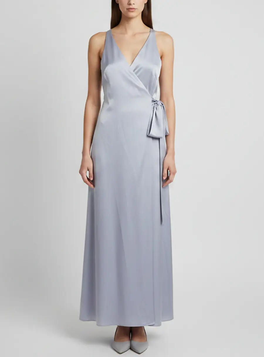 Diane Von Furstenberg Blue Satin Wrap Maxi Dress S