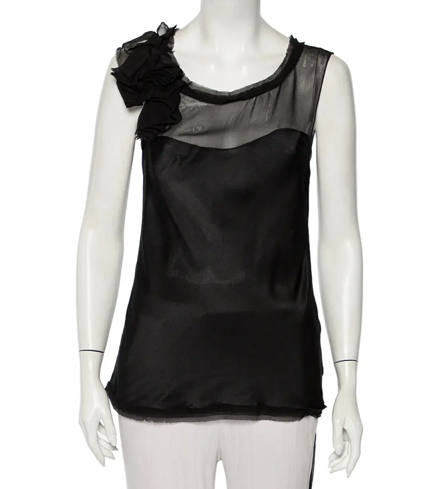 Diane Von Furstenberg Black Silk Draped Detail Sleeveless Mell Top L