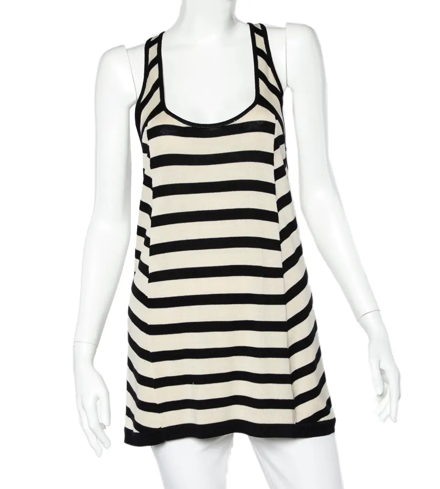 Diane Von Furstenberg Beige & Black Striped Knit Racer Back Tank Top S