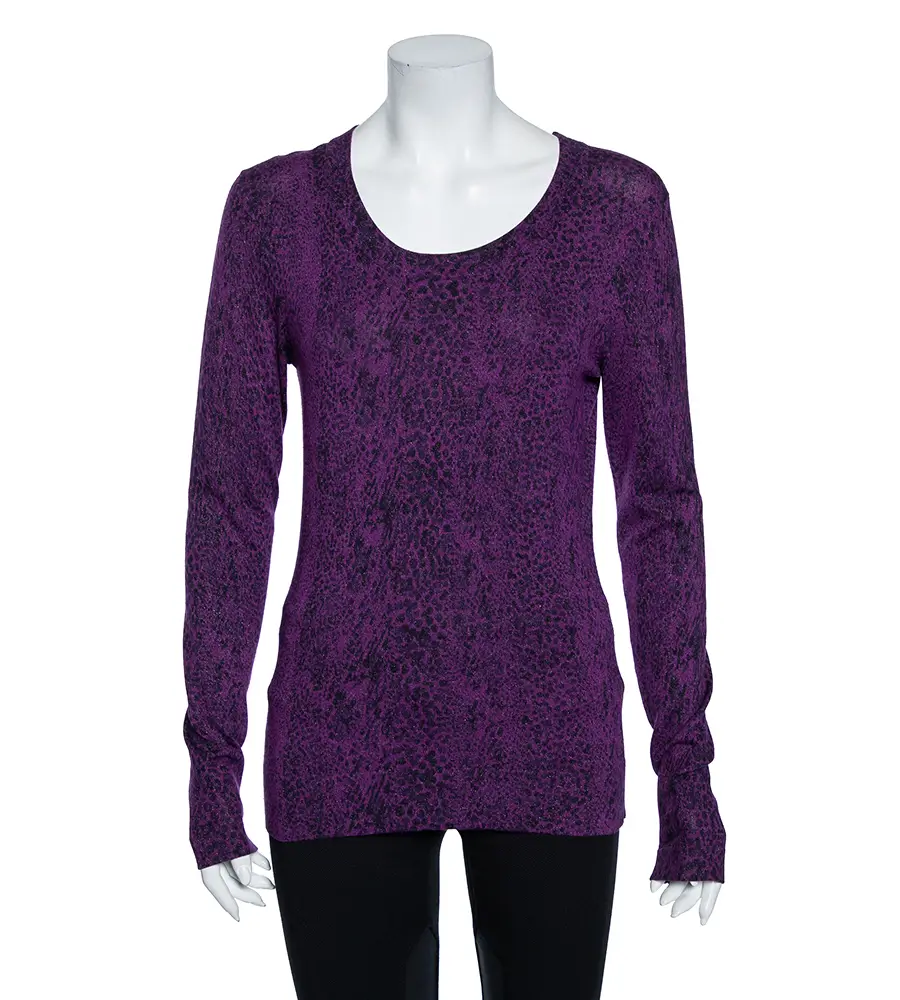 Diane Von Furstenberg Purple Animal Print Knit Neva Top S