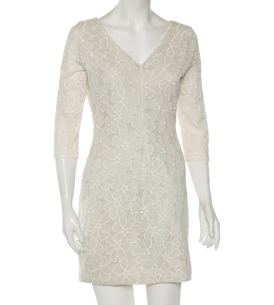 Diane Von Furstenberg Pale Grey & Cream Floral Embroidered Silk Sarita Dress M