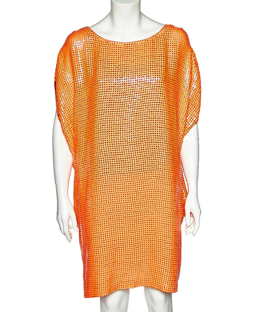 Diane Von Furstenberg Neon Orange Sequin Embellished Silk Kei Tunic L