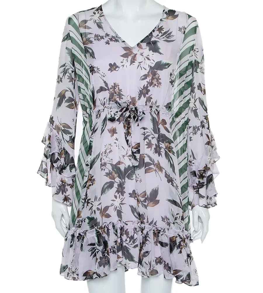 Diane Von Furstenberg Multicolor Silk Ruffled Oversized Mini Dress XS