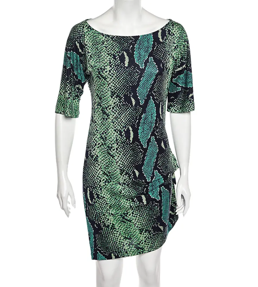 Diane von Furstenberg Green Printed Silk Knee Length Dress S
